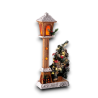 Lampione Natalizio in Legno con Albero di Natale h. 60 cm, Bianco innevato con 48 Luci LED Base 24x12cm