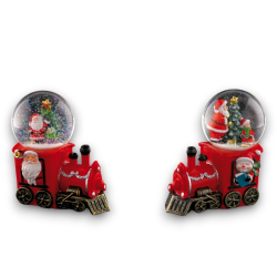 Palla di Neve in Vetro Natalizia con Base Trenino di Babbo Natale Musicale - Luci Led e MUSICHE Natalizie Decorazioni 16x13x18 c