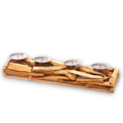 Portacandele in Legno Naturale, Candelabro Candeliere Stile Nordico a 4 candele, 50x12x11 cm