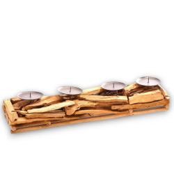Portacandele in Legno Naturale, Candelabro Candeliere Stile Nordico a 4 candele, 50x12x11 cm