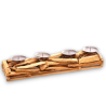 Portacandele in Legno Naturale, Candelabro Candeliere Stile Nordico a 4 candele, 50x12x11 cm