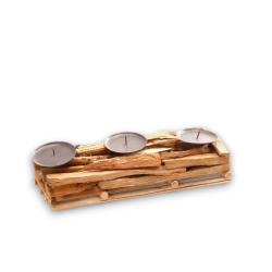 Portacandele in Legno Naturale, Candelabro Candeliere Stile Nordico a 3 candele, 34x12x11 cm
