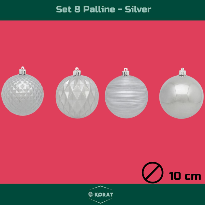 Set 8 Palline Assortite - 10 cm - Argento
