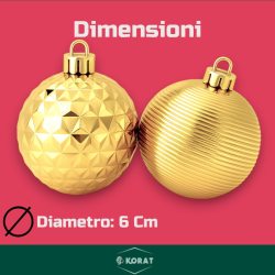 Set 12 Palline Assortite - 6 cm - Oro