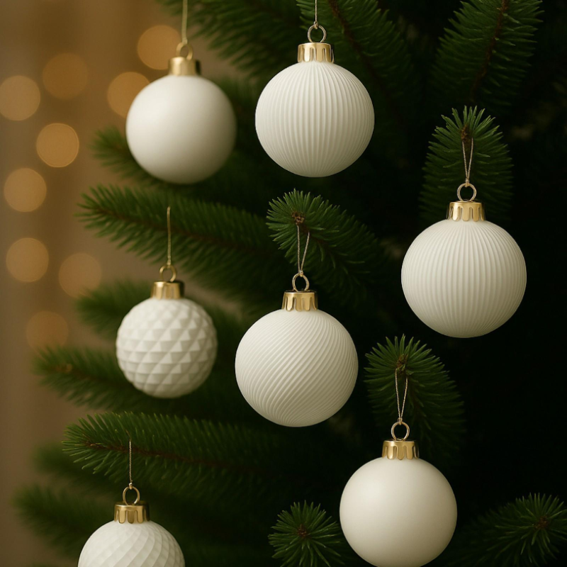 Set 12 Palline Assortite - 8 cm - Bianco