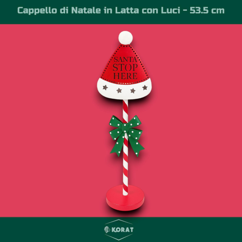 Cappello Natalizio in Latta con Luce - 53,5 cm