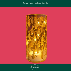 Vaso in Vetro con Decorazioni Oro con Luci - 20 cm