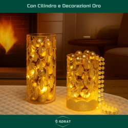 Vaso in Vetro con Decorazioni Oro con Luci - 20 cm