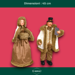 Famiglia Natalizia set da 4 Statuine con Abito Bianco/Marrone - 30/45 Cm