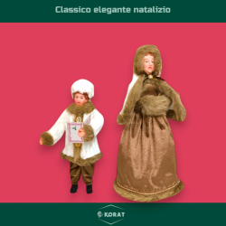 Famiglia Natalizia set da 4 Statuine con Abito Bianco/Marrone - 30/45 Cm