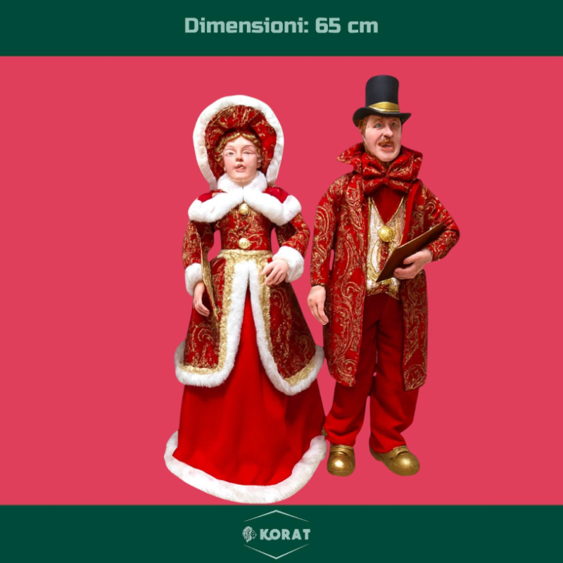 Famiglia Natalizia set da 4 Statuine con Abito Rosso - 50/65 Cm