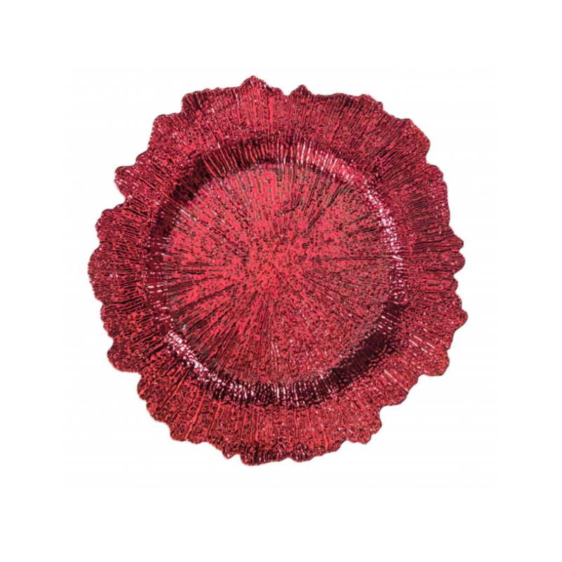 12x Sottopiatti Bordo FIORE SMERLATO in plastica Rigida Tondo 33 cm - ROSSO