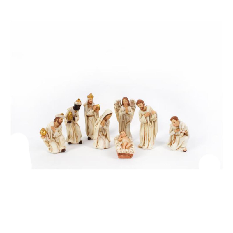 Set Natività 11 Soggetti in Ceramica Bianca Colori Chiari BIANCO ORO da h. 8 cm