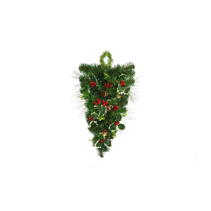 Ghirlanda Verticale Fuori Porta Natale 54 cm Rami in PVC con Bacche rosse