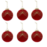 6x Palline di Natale in Velluto Sfera Infrangibile in Plastica ROSSO GLITTER ORO FLOCCATE per Albero di Natale Decorazione ORO G