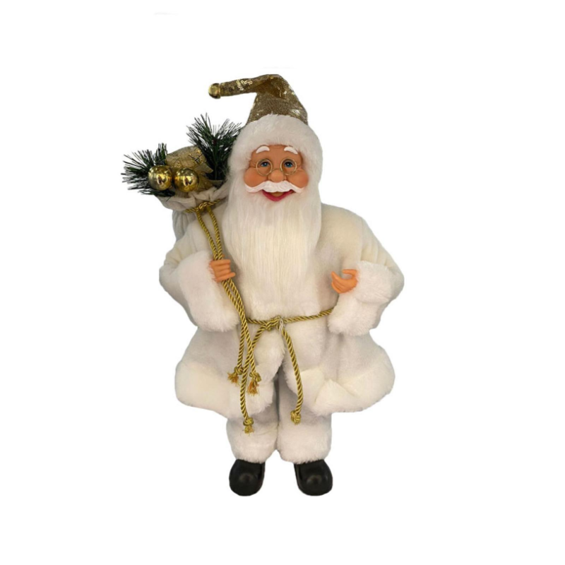 Statuetta Pupazzo Decorativa di Babbo Natale 45 cm ORO Bianco