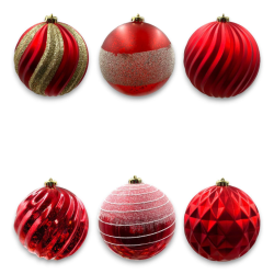 6 PALLINE PLASTICA NATALE DECORO ROSSO ASSORTITO CM.15 