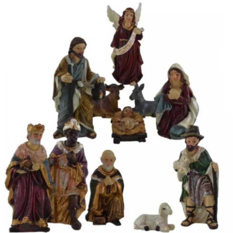 Set Natività Rustica Presepe Statuine in Resina con 11 soggetti Personaggi da h. 9 cm