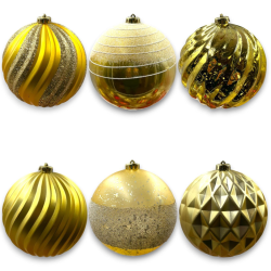 6 PALLINE PLASTICA NATALE DECORO ORO ASSORTITO CM.15