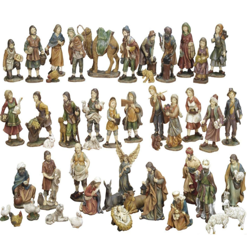 Set mini Natività 47 pezzi PRESEPE COMPLETO da h. 7 cm Soggetti in RESINA - AM