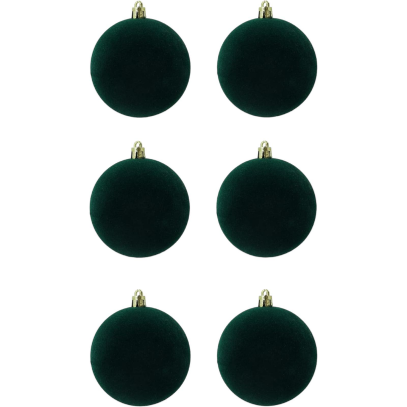 6x Palline di Natale in Velluto Sfera Infrangibile in Plastica Verde FLOCCATE 8 cm per Albero di Natale Decorazioni Natalizie Or