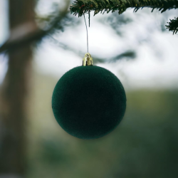 6x Palline di Natale in Velluto Sfera Infrangibile in Plastica Verde FLOCCATE 8 cm per Albero di Natale Decorazioni Natalizie Or