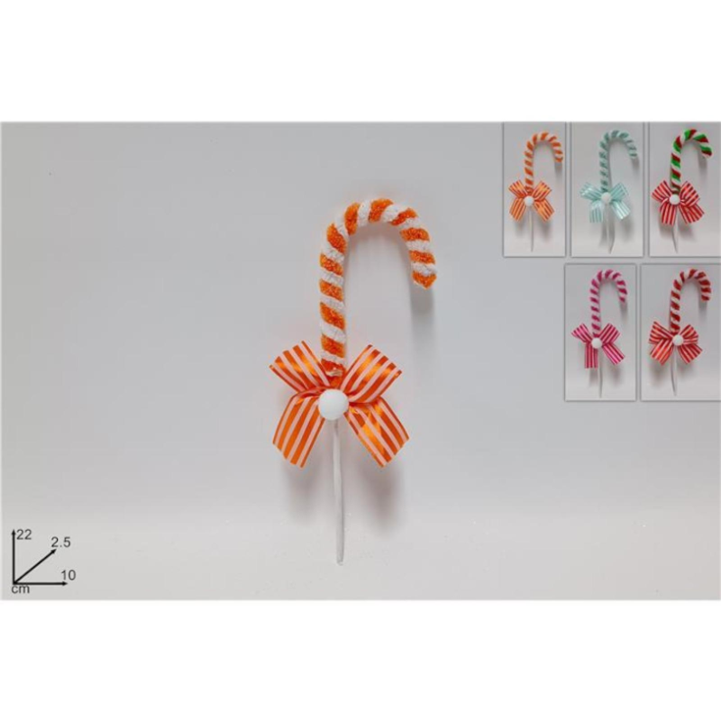 6 SPILLONI BASTONCINO CANDY CANE CON FIOCCO 22 CM COLORI MISTI