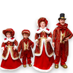 Famiglia Natalizia set da 4 Statuine con Abito Rosso - 50/65 Cm