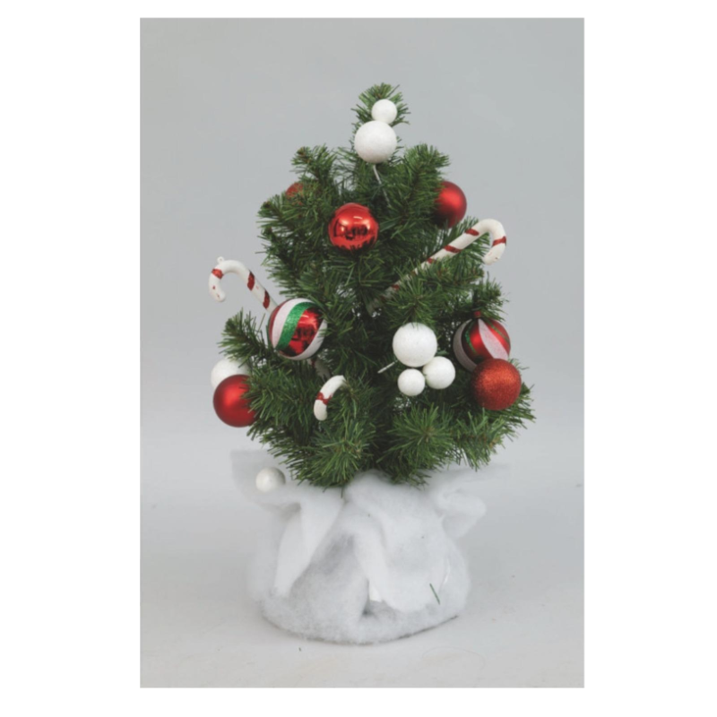 ALBERELLO VERDE CON CANDY CANE E PALLINE BASE BIANCA CM.60 - CEN-87788