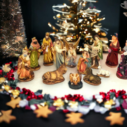 Set Mini Natività Classica Presepe Statuine in Resina con 11 soggetti Personaggi da h. 30 cm Giuseppe Maria Gesù Bambino Re Magi