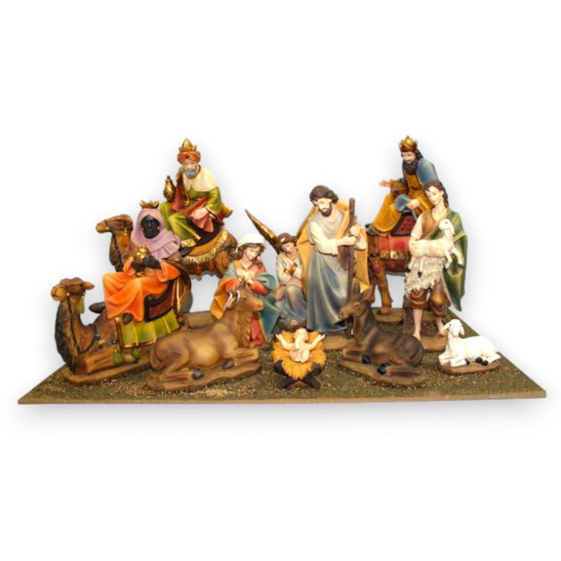 Set Mini Natività Classica Presepe Statuine in Resina con 11 soggetti Personaggi da h. 15 cm Giuseppe Maria Gesù Bambino Re Magi