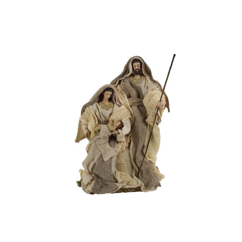 Natività Artigianale in Tessuto Bianca Avorio Presepe 3 soggetti IN PIEDI Statuine in Merletto e Juta da h. 20 \ 30 \ 45 cm