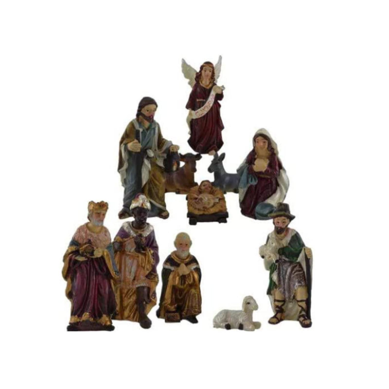 Set Natività Rustica Presepe Statuine in Resina con 11 soggetti Personaggi da h. 12 cm - AM