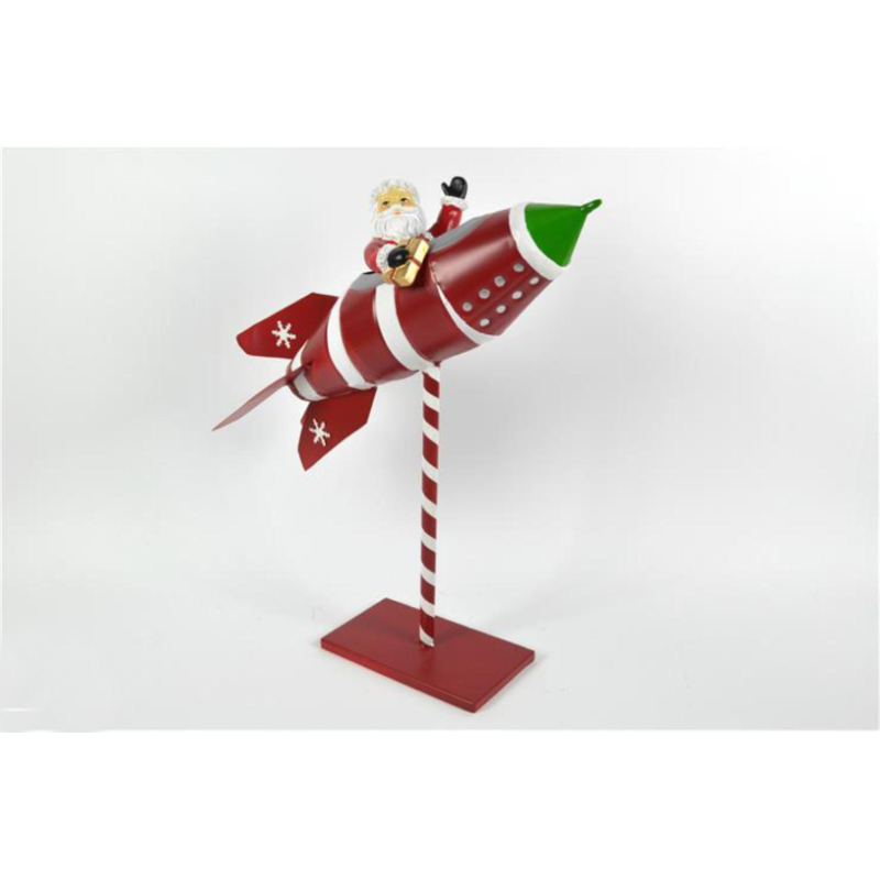 Aereo in metallo con Babbo natale decorazione natalizia su piedistallo 45 cm