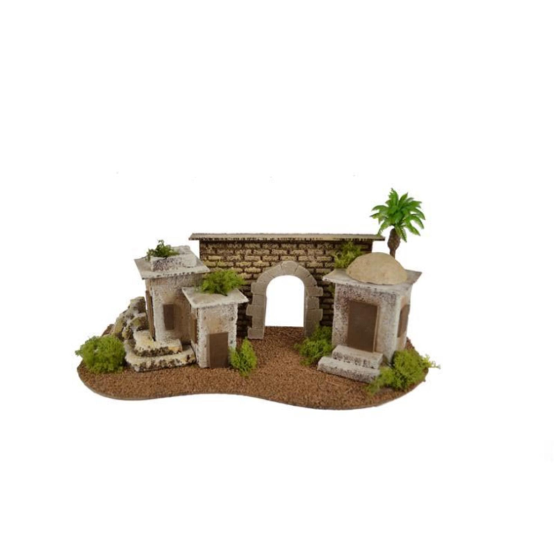 Scenario per presepe arco con case arabe e palma 40x19x18 cm