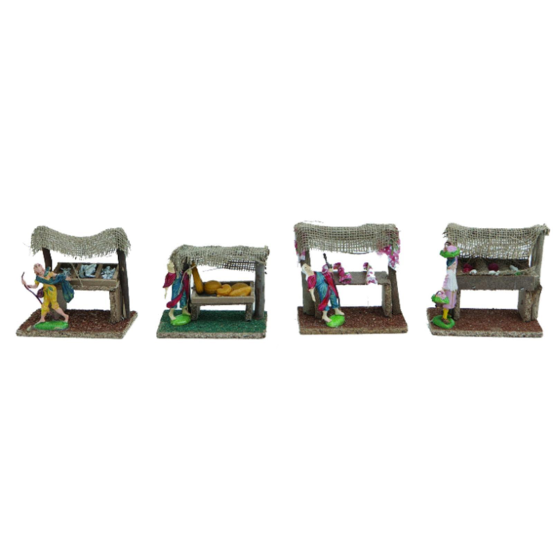 Set 4 pz Ambientazione Casolare con Statue Presepe in Resina 13 x 8 x h. 13 cm