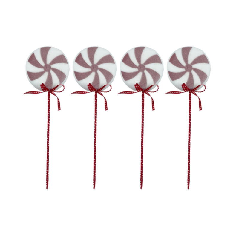 4x Candy Cane Lolly Pop Floccato APPENDINO Addobbo Bianco e Rosa Antico - 8x20 cm LOLLIPOP