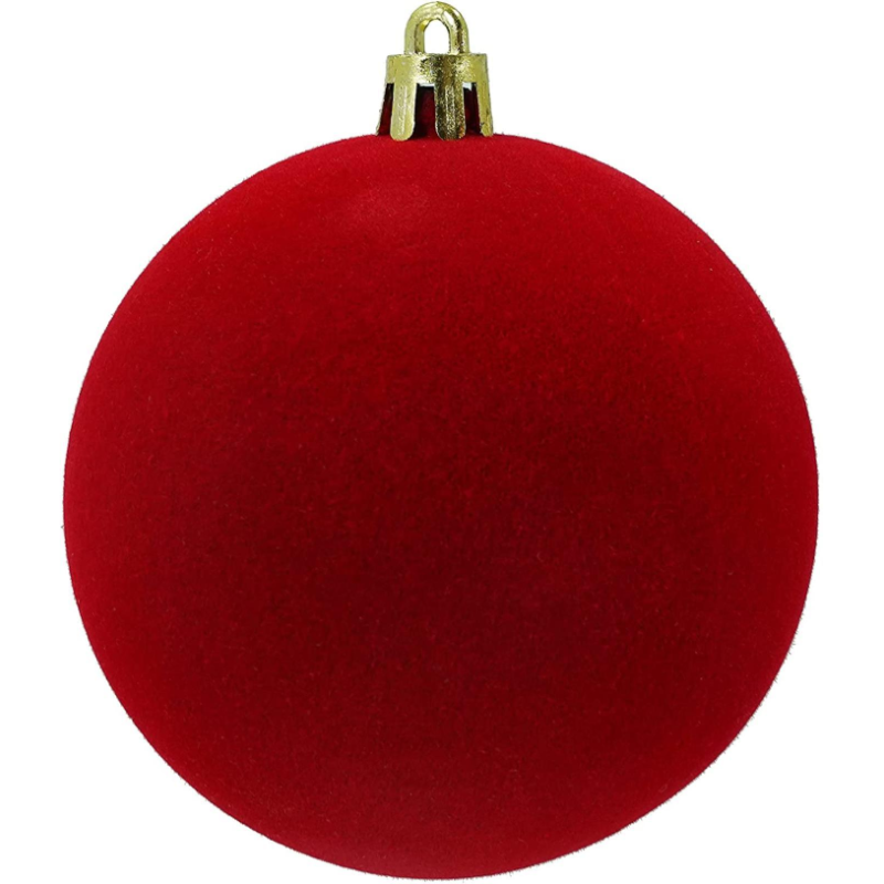 12x Palline di Natale in Velluto Sfera Infrangibile in Plastica ROSSO FLOCCATE - Set 12 palle, 8 cm