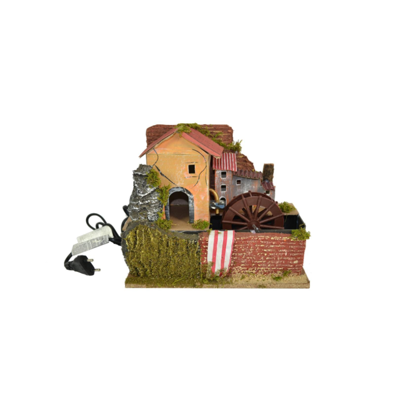 Mulino ad acqua per presepe funzionante 24x13X h. 20cm 