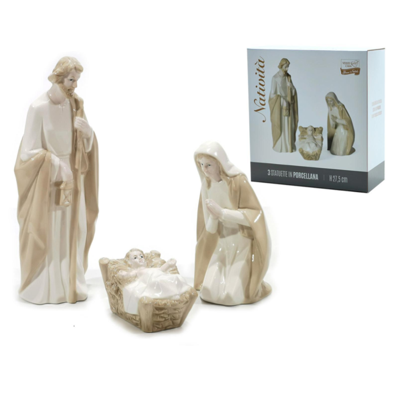 Set Natività Artigianale in Porcellana Beige Bianca e Avorio 28 cm