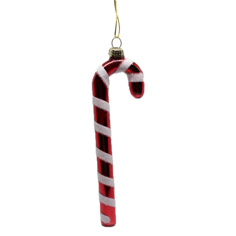 6x Candy Cane APPENDINO in VETRO 11cm Addobbo Decorazione GLITTER - ROSSO E BIANCO