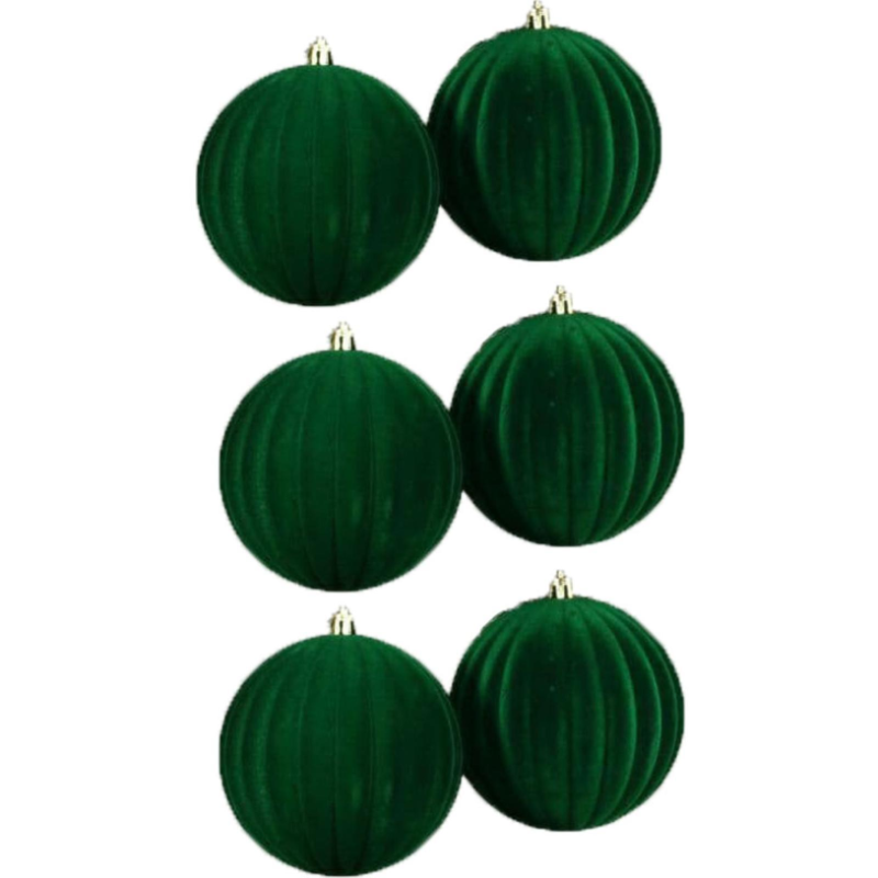 4x Palline di Natale STRINGATE in Velluto Sfera Infrangibile in Plastica VERDE FLOCCATE 10 cm