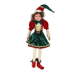 Peluche Elfo Gnomo di Natale 50 cm Abito VELLUTO rosso e verde