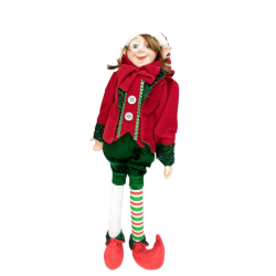 Peluche Elfo Gnomo di Natale 50 cm Abito PAILLETTES e VELLUTO rosso e verde