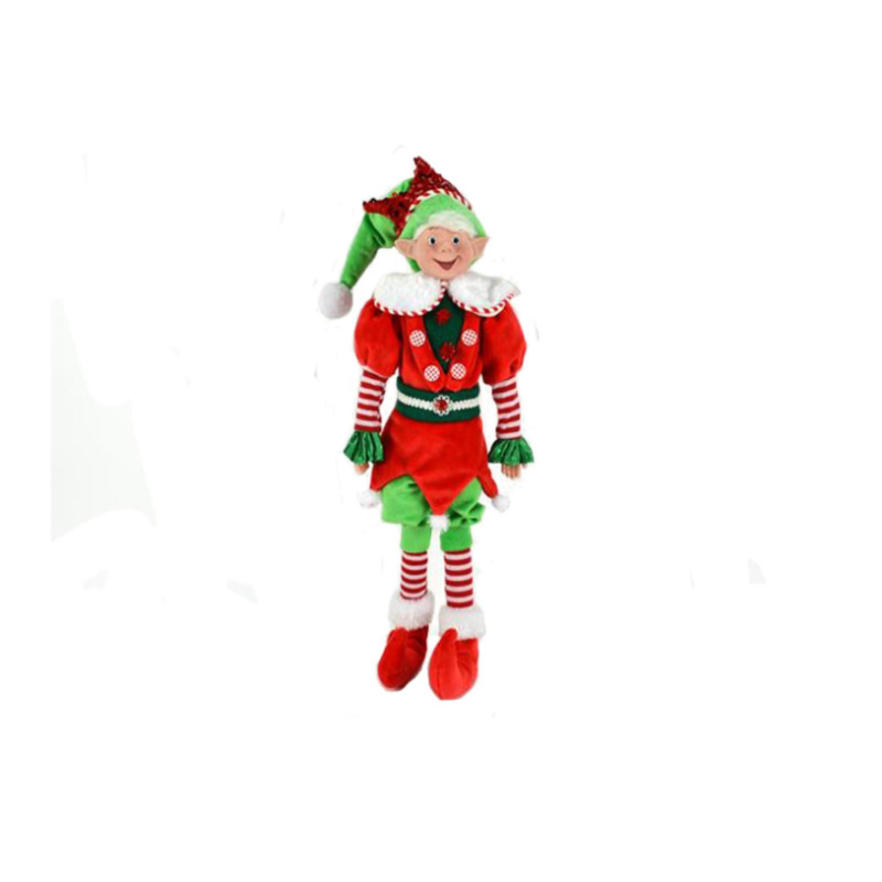 Peluche Elfo Gnomo di Natale 45 cm TEMA CIRCO Pupazzo in VELLUTO rosso e verde