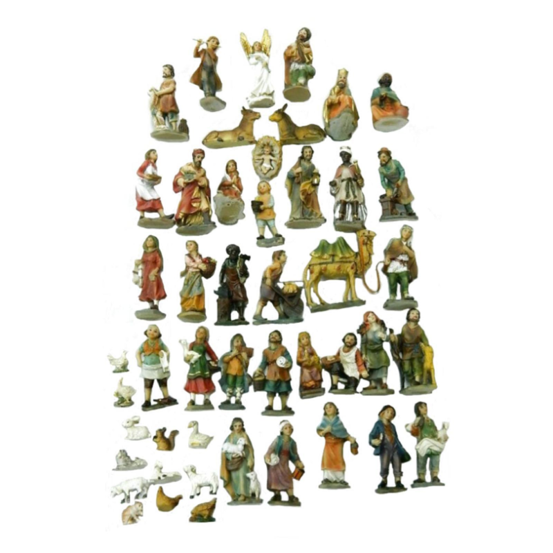 Set Natività 47 pezzi PRESEPE COMPLETO da h. 10 cm Soggetti in RESINA