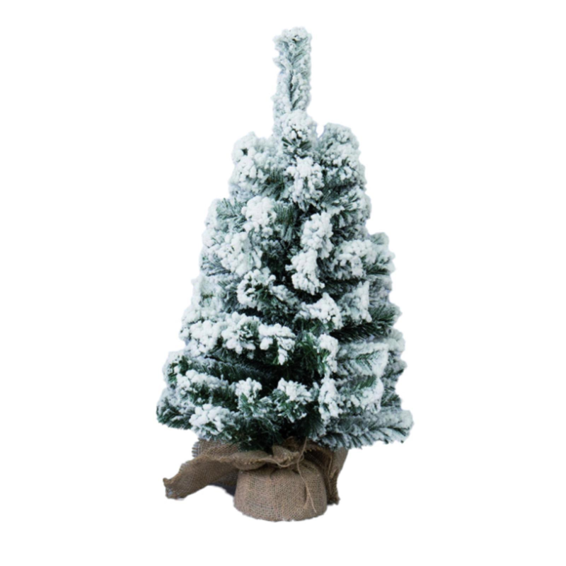 Pinetto Albero di Natale INNEVATO 65 Rami, 40 cm, Ø 20cm con supporto base in Juta Pino Artificiale piccolo PP+PVC