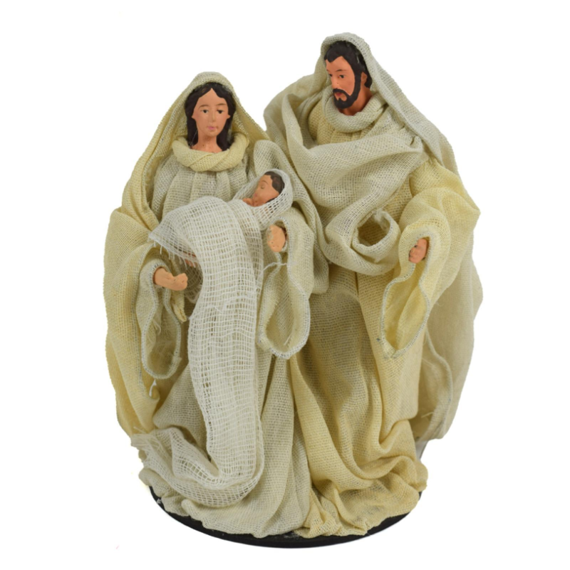 Gruppo Natività Artigianale in Tessuto Bianca Avorio JUTA Presepe Statuine in Resina con Sacra Famiglia Personaggi da h. 15 cm