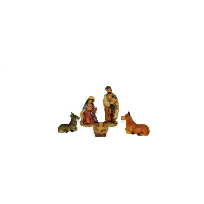 Set Mini Natività 5 pz da h. 5 cm Presepe Statuine in Resina con 5 soggetti Personaggi da 5 cm- AM