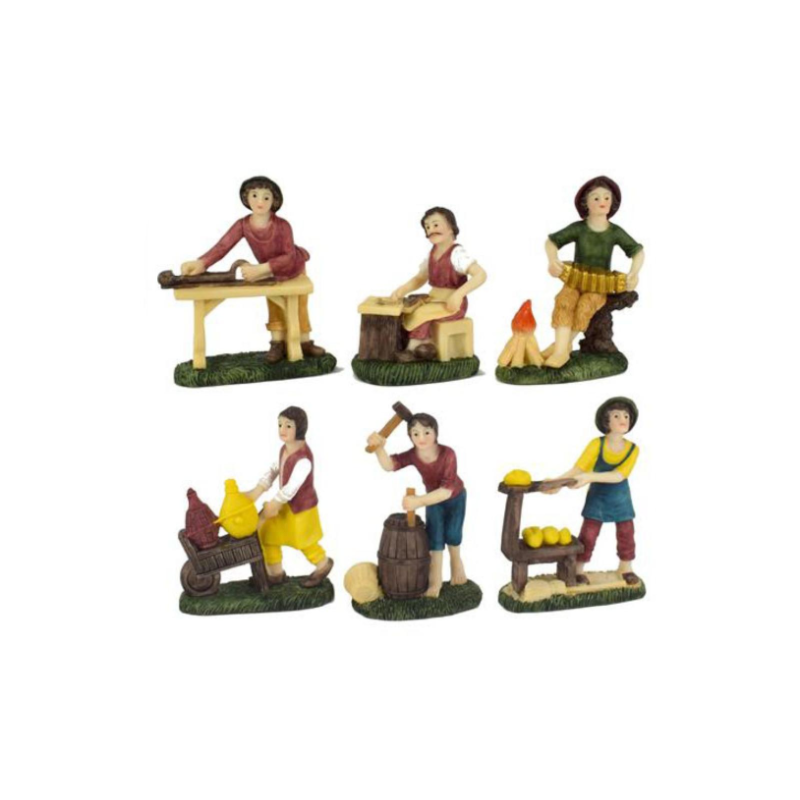 Set 6 Pastori Mestieri in Resina 9 cm Presepe Statuine in Personaggi Assortiti